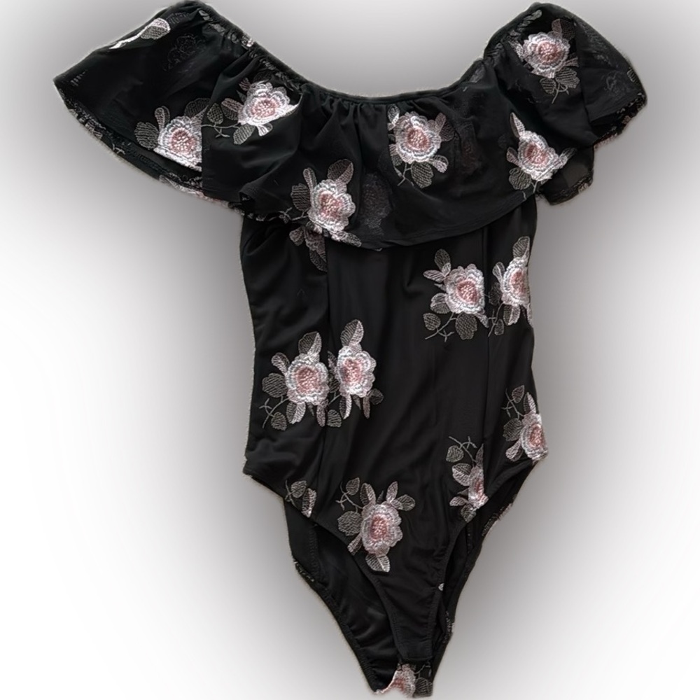 Band of Gypsies Black Pink Ruffled Bodysuit
